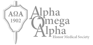 Logo of Alpha Omega Alpha Honor Medical Society, featuring a shield design with the Greek letters "ΑΩΑ" and the year "1902." The logo symbolizes the society&apos;s commitment to excellence in medical education and service. It is often used in official communications, events, and promotional materials to represent the values and mission of the organization in advancing healthcare and supporting medical students.