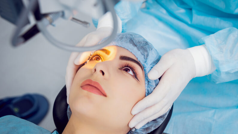 a young lady undergoing eyelid surgery 